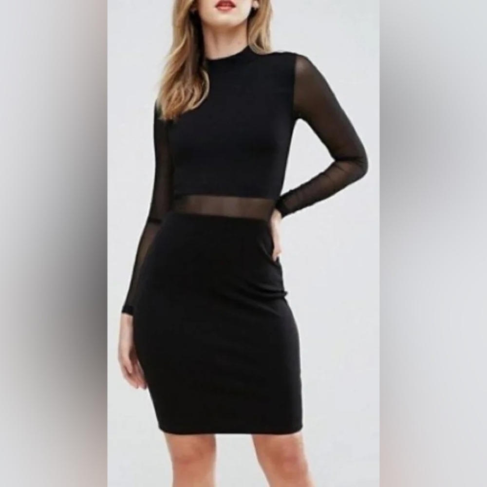 French Connection Black Long Sleeve Mesh Dress 6